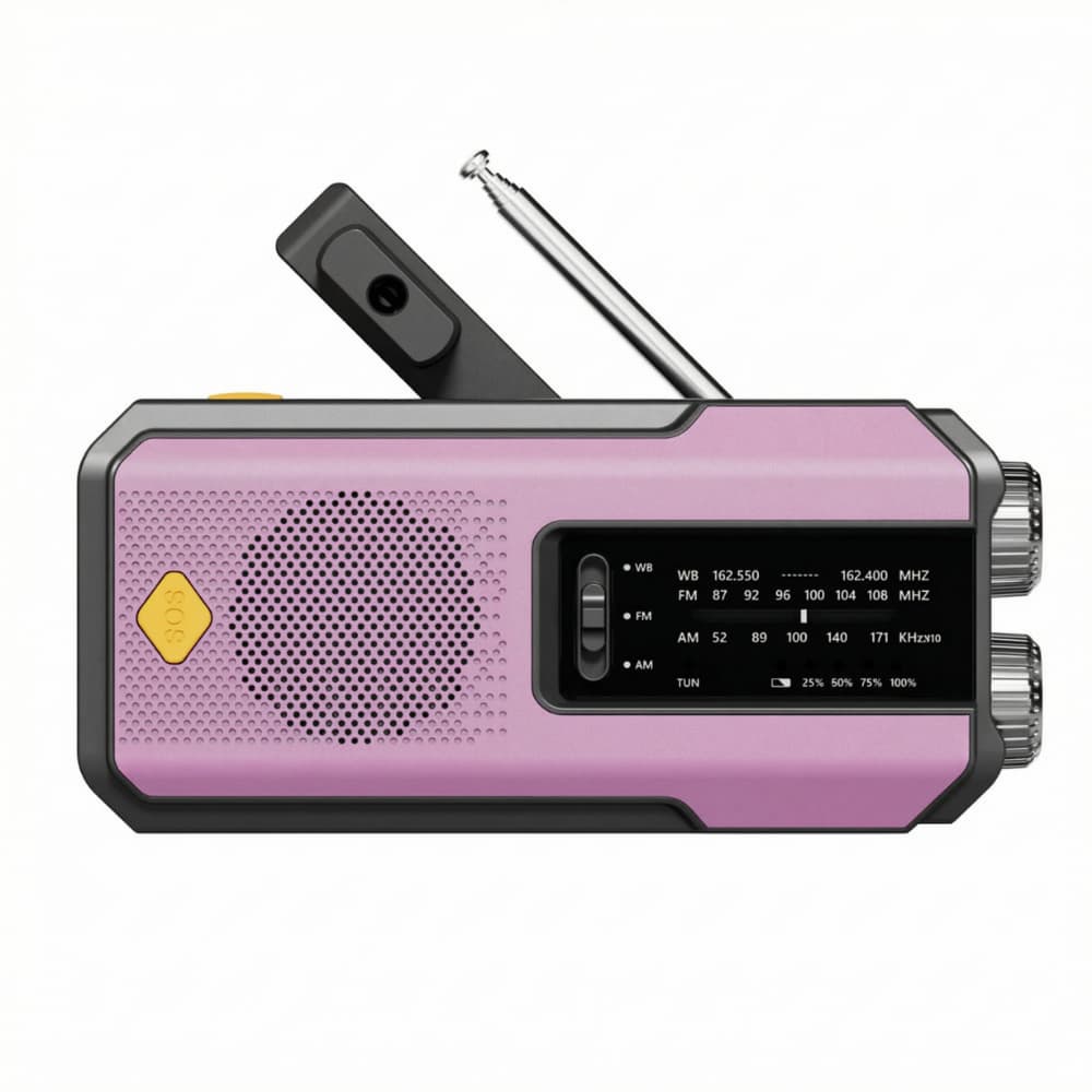 Compact Emergency Radio with Solar, Hand Crank & SOS Function