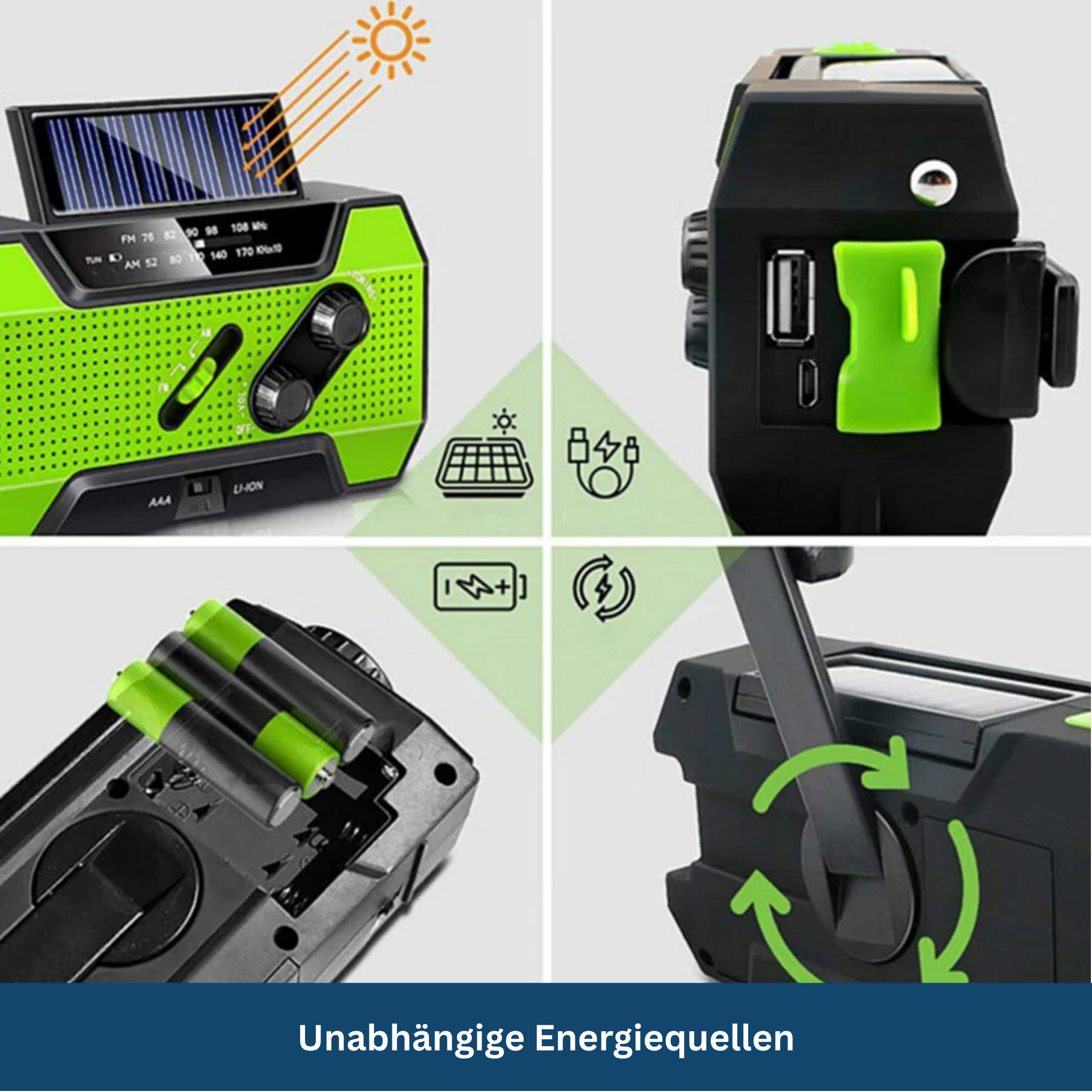 Solar Emergency Radio – All-in-One with 2000mAh Power Battery