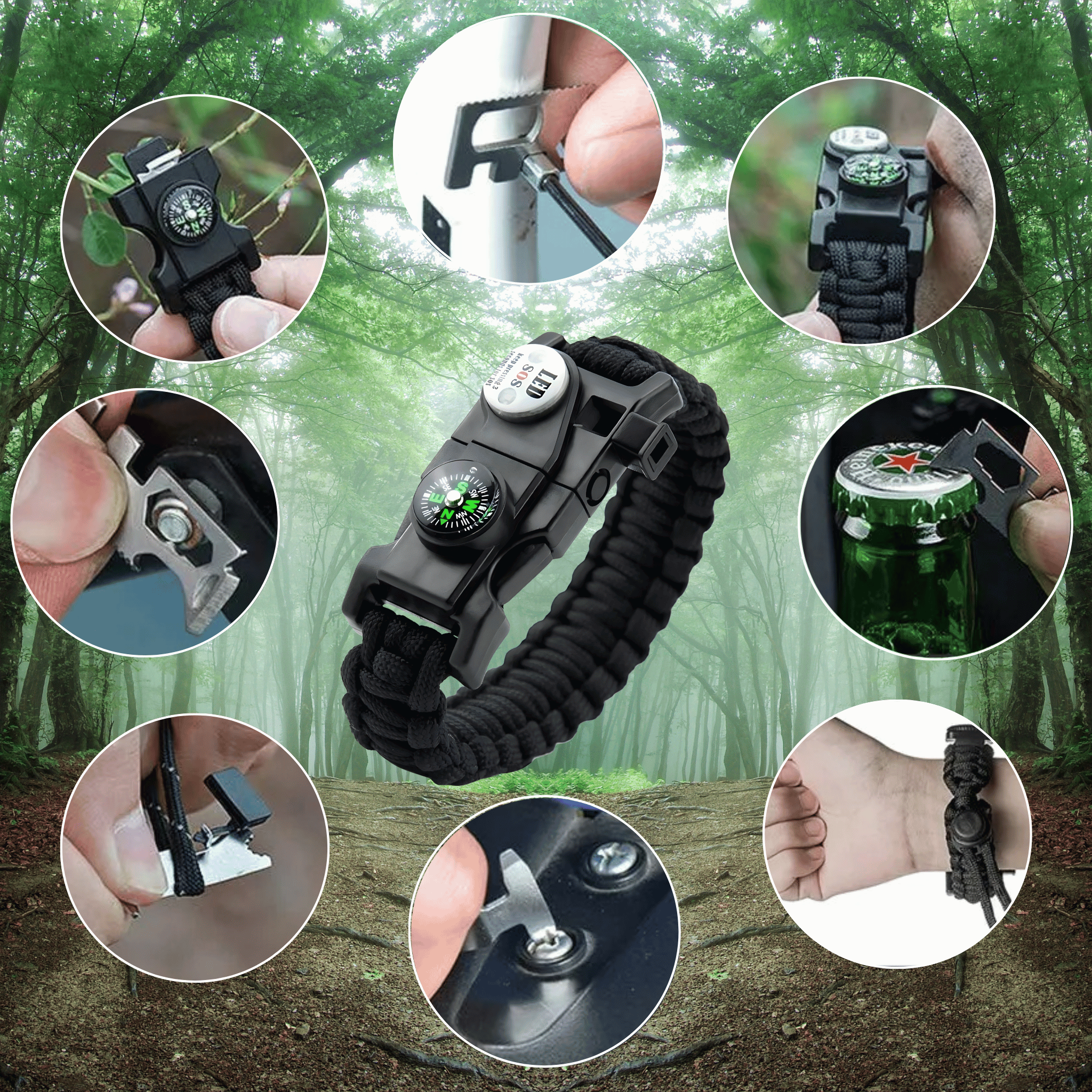 Survival Paracord Bracelet – With LED & Compass