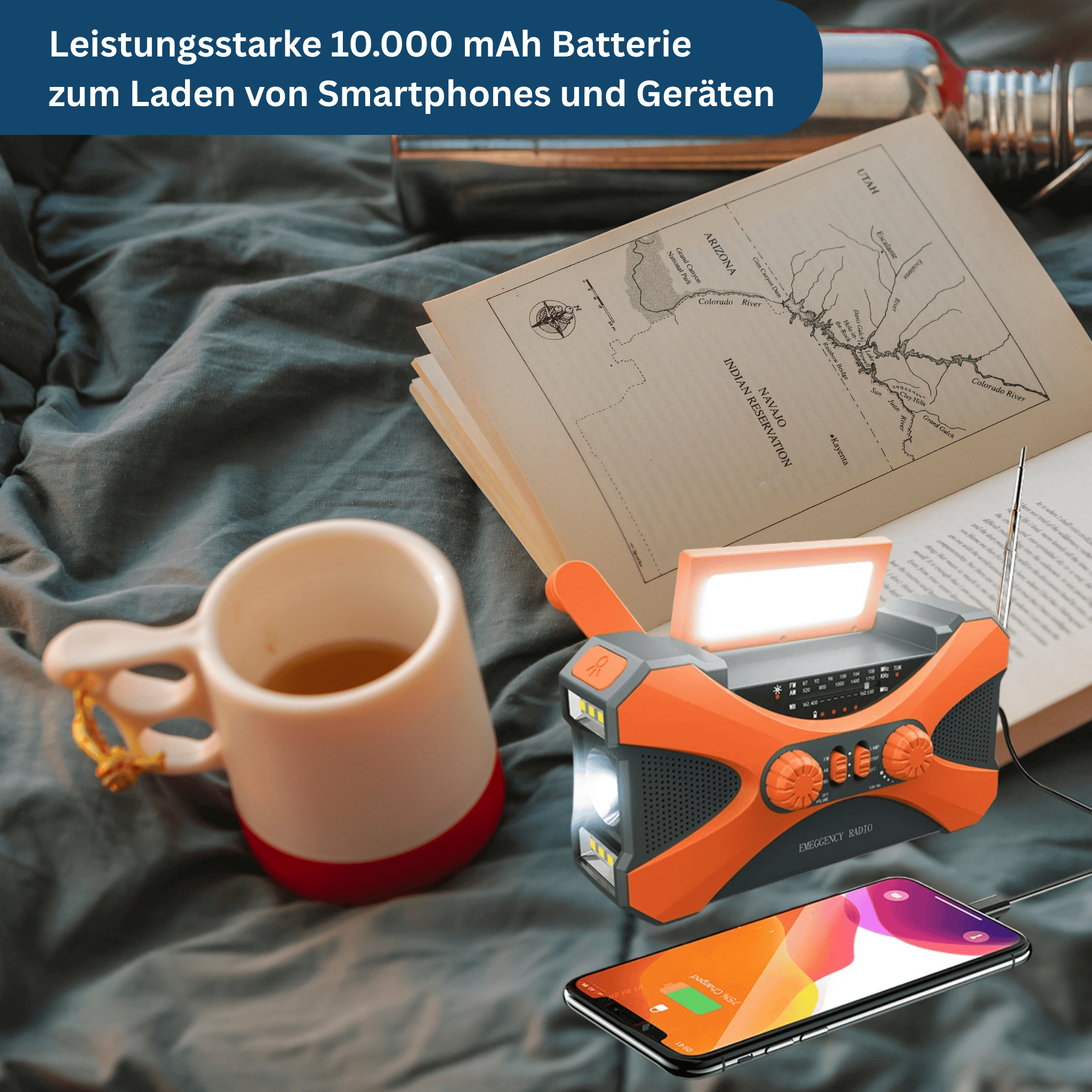 Power Emergency Radio 10,000mAh – Solar, Hand Crank, LED & SOS