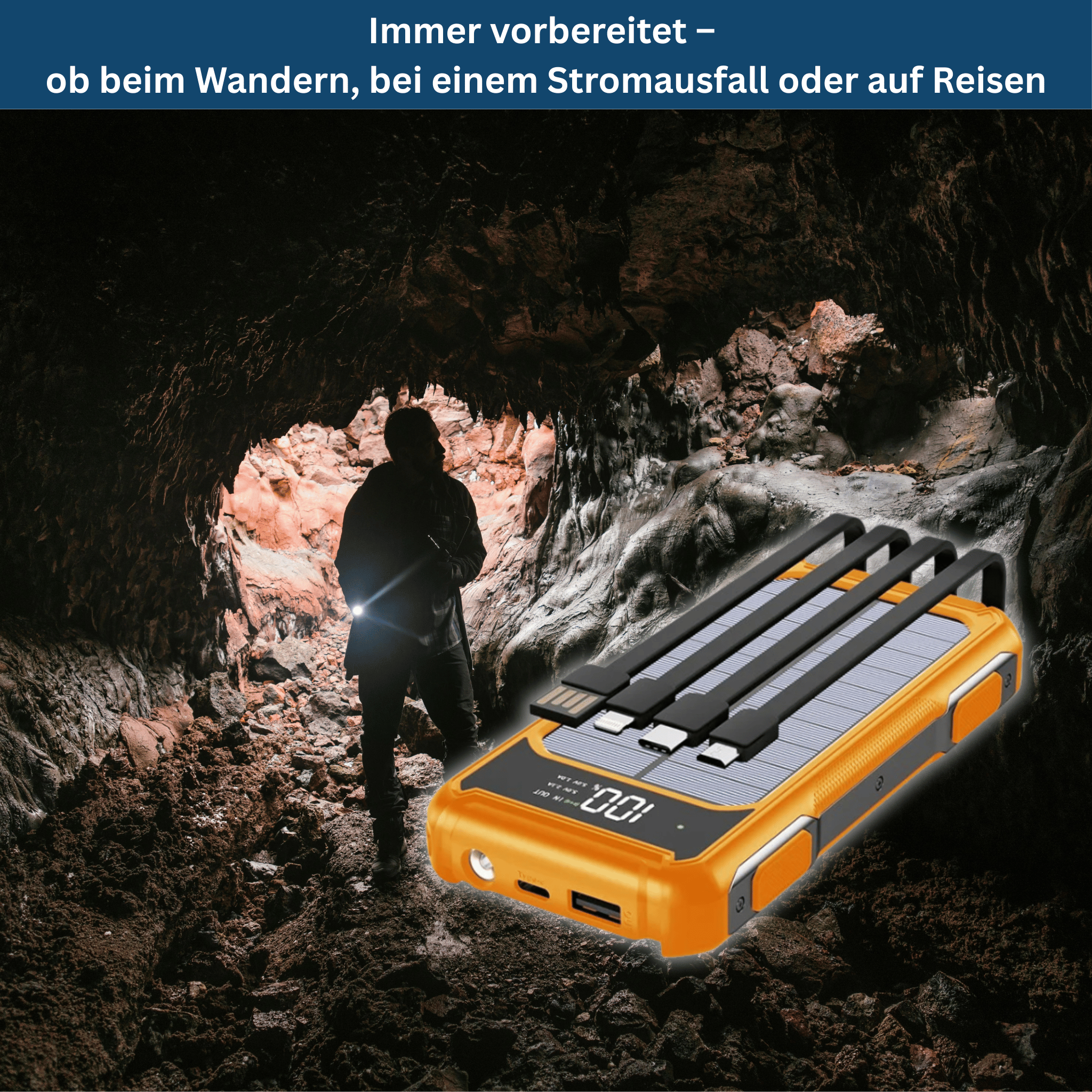 SolarCharge 20K – Powerful Powerbank with Cable & LED Display