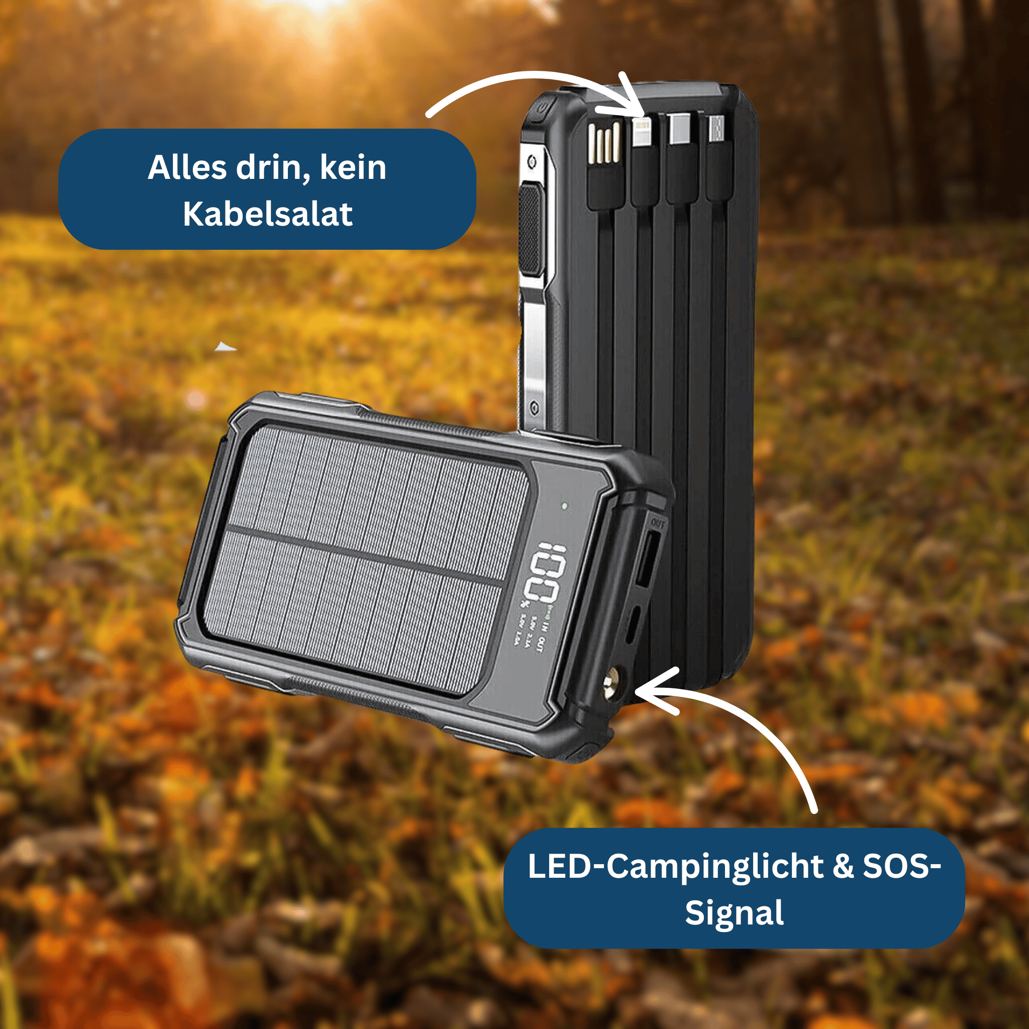 SolarCharge 20K – Powerful Powerbank with Cable & LED Display