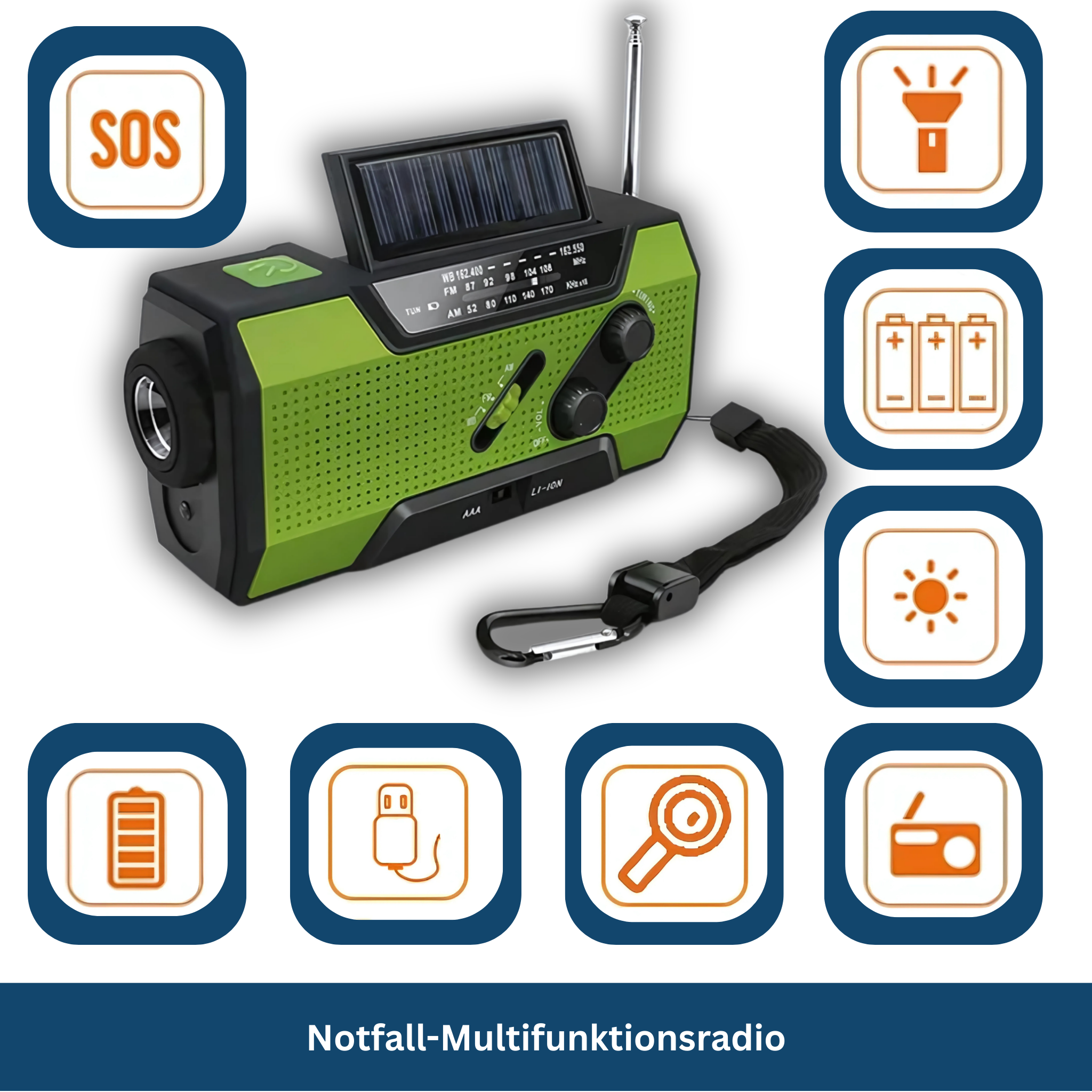 Solar Emergency Radio – All-in-One with 2000mAh Power Battery