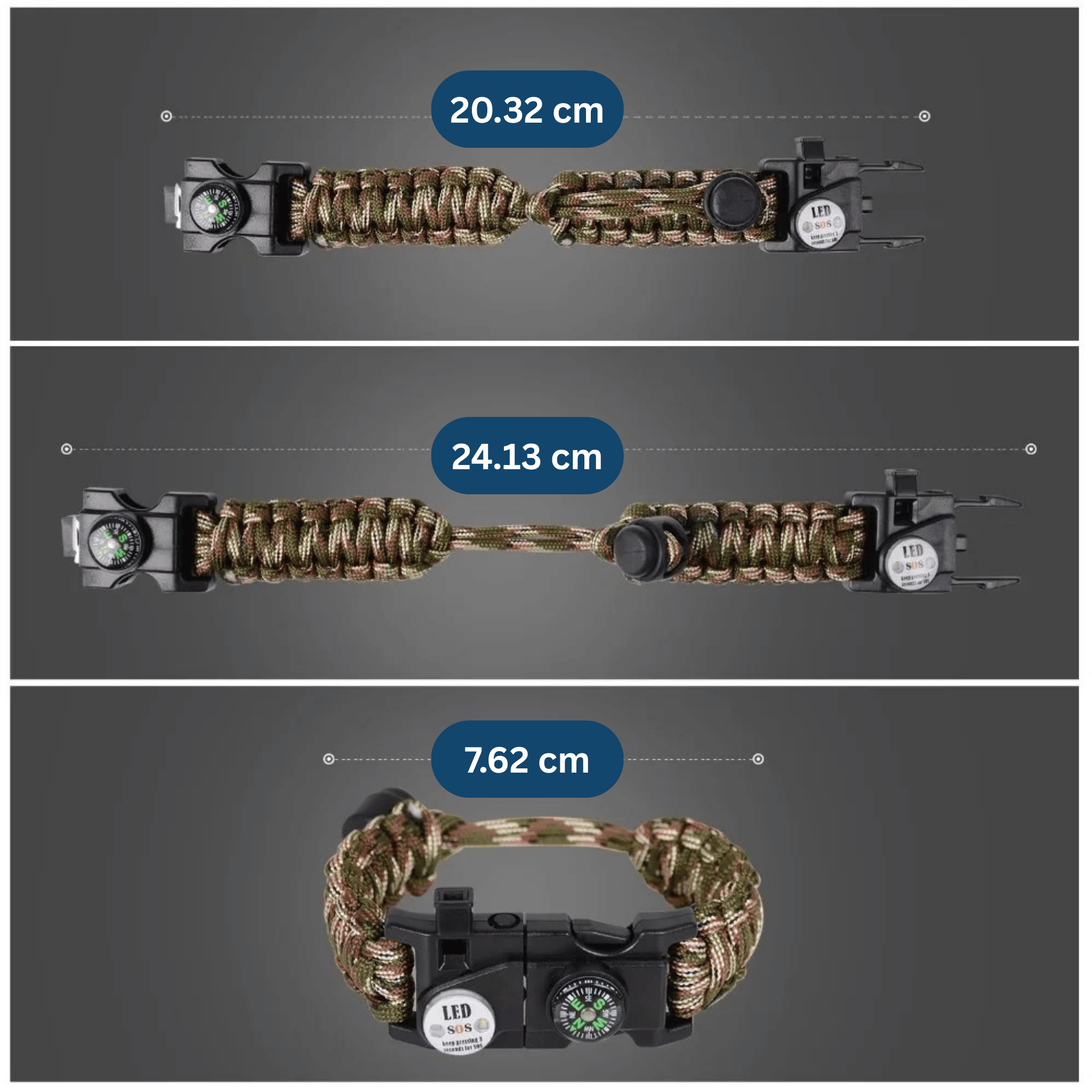 Survival Paracord Bracelet – With LED & Compass