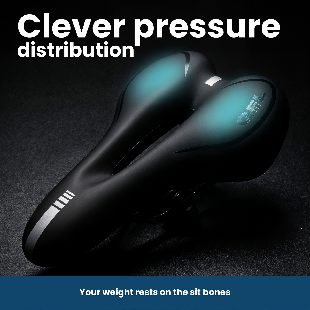 Exact Speed Gel Men saddle with two support zones distributing weight onto the sit bones